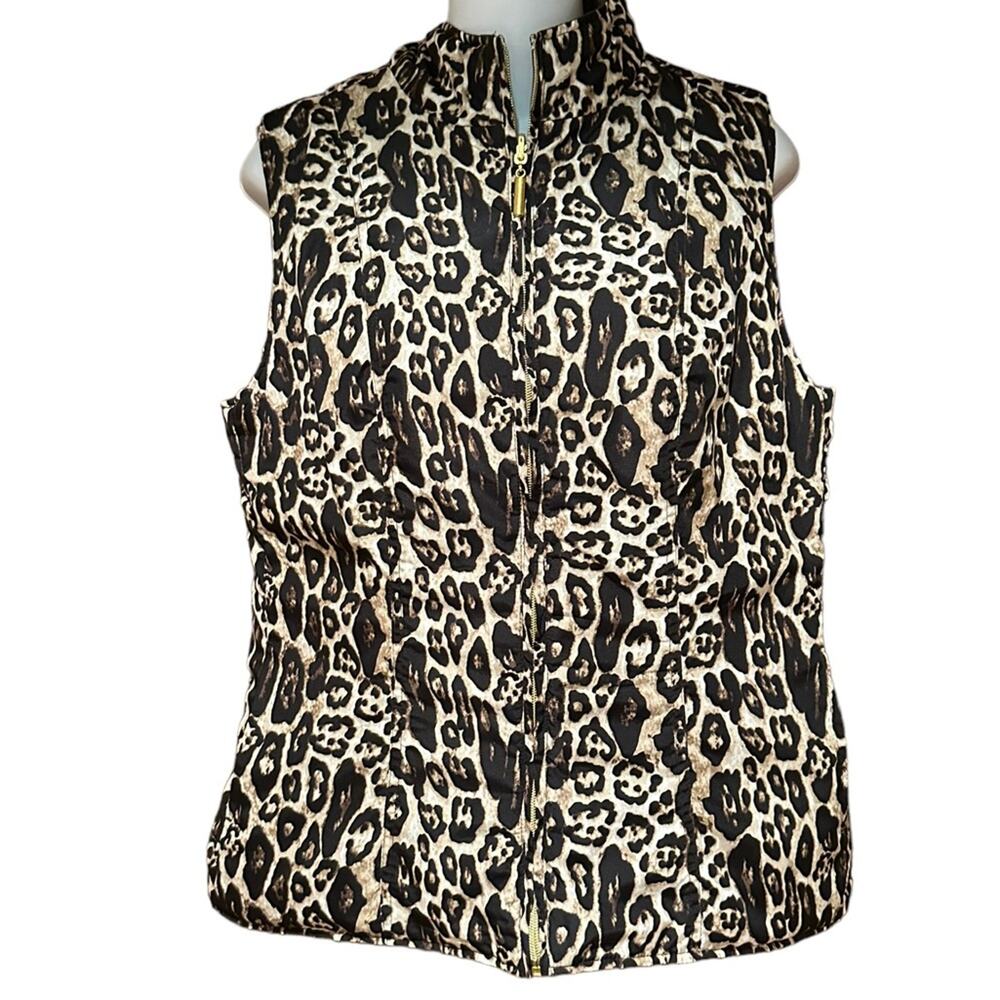 CB Women’s Size Medium Reversible Leopard to Brown Full Zip Sleeveless Vest